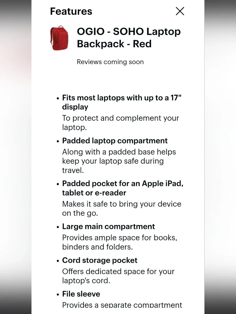 OGIO Red Backpack with Button Accent - Picture 2 of 9